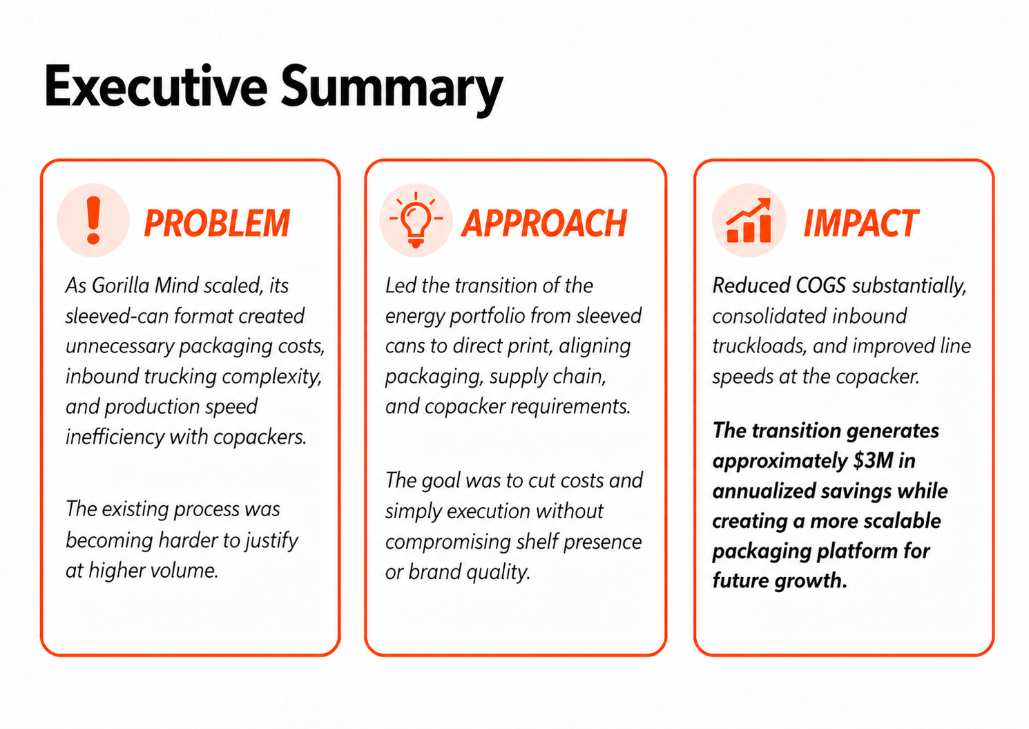 Executive Summary: COGS case study problem, approach, and impact